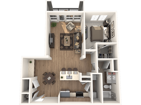 Floor plan for 1 bed, 1 bath, 822 sqft